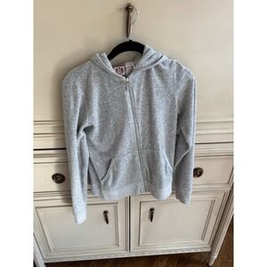 Y2K Juicy Couture Gray Velour Track Jacket Womens Large Purple Yellow Logo